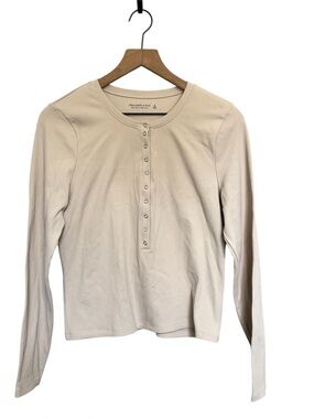 Abercrombie & Fitch Long Sleeve Ribbed Henley Top - Cream stretchy size XL